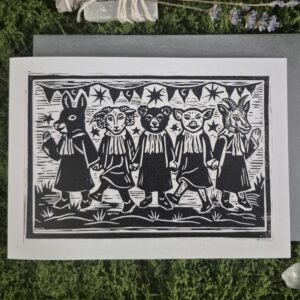 Linocut Card - Burlington Mummers