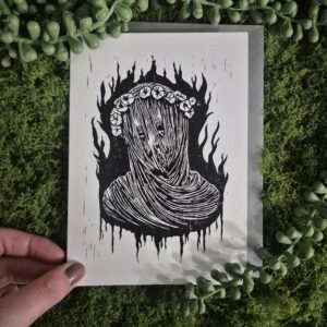 Linocut Card- Veiled Vestal