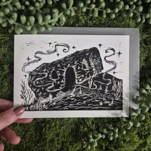 Linocut Card- Hairy Bob's Cave, Scarborough