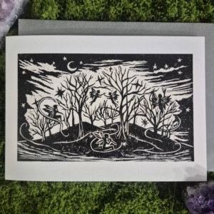 Linocut Card- Willie Howe Barrow Fairies